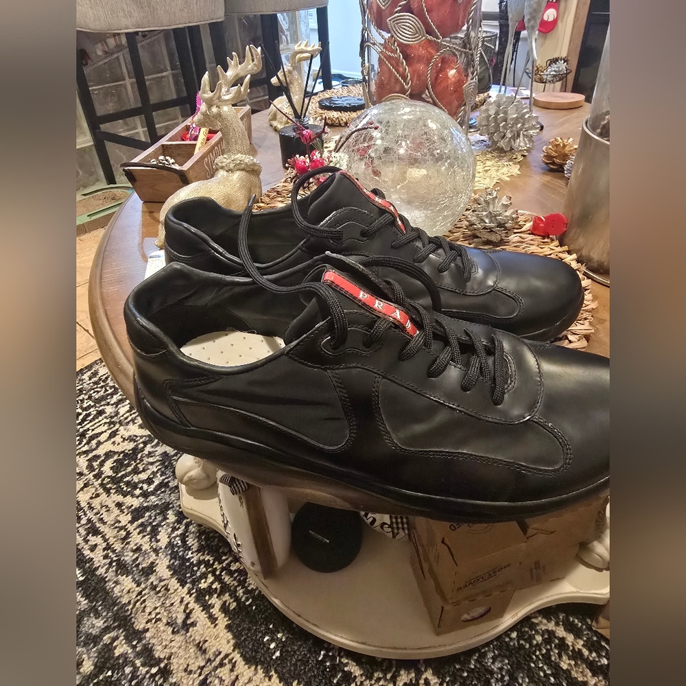 Prada Men's Black Leather Sneakers - Picture 15 of 17